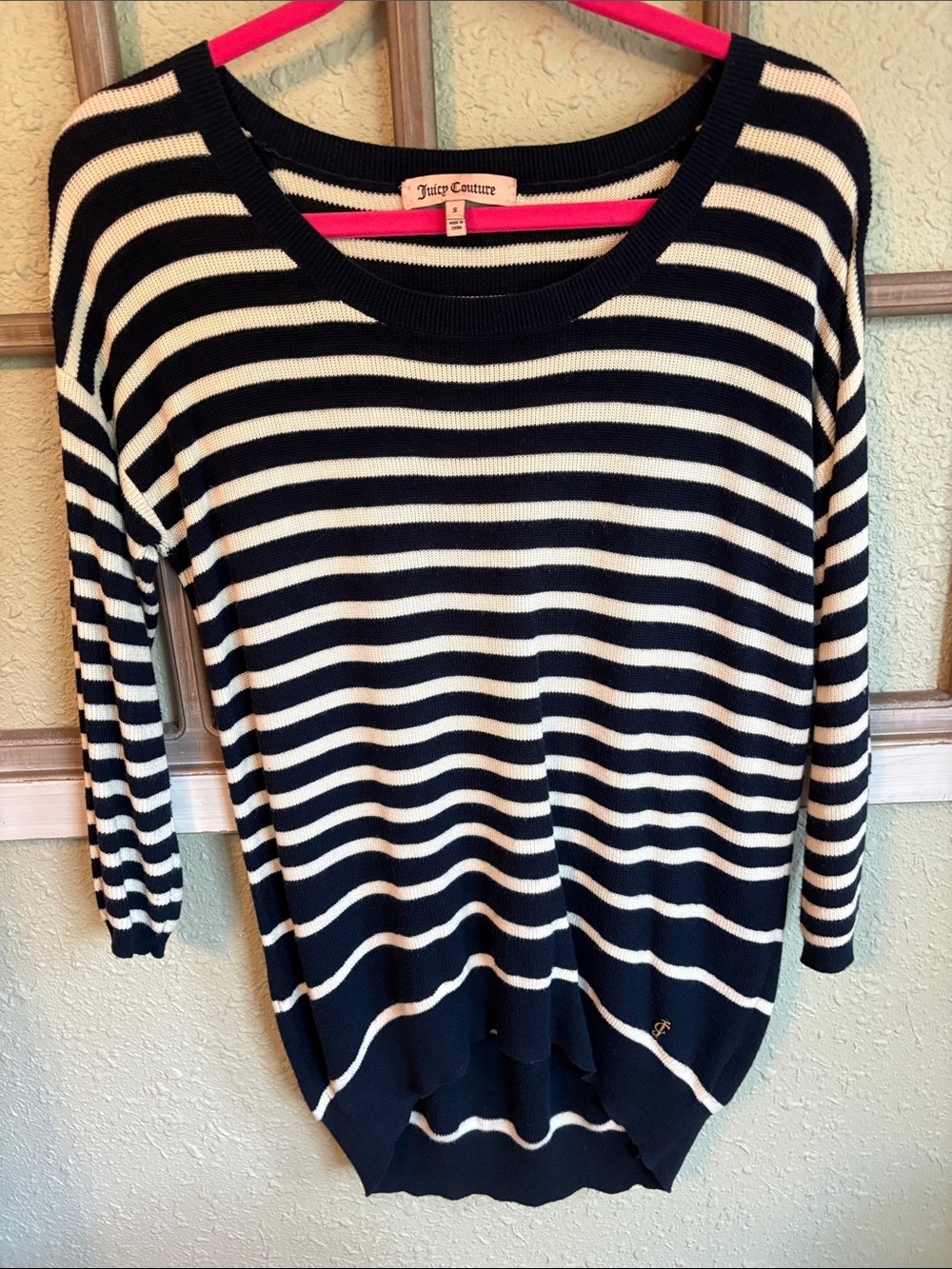 Juicy Couture Navy and White Striped Scoop Neck Sweater